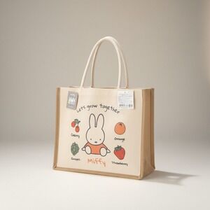 Miffy Hemp Jute Tote Bag Floral Canvas Lets Grow Together From Japan Kawaii NWT